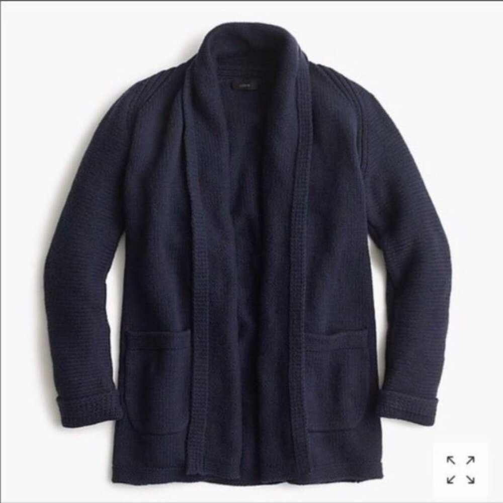 J.Crew Long Chunky Open Cardigan, Cotton & Wool Blend, Navy Blue, Medium